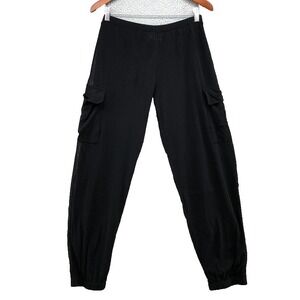 Fuzzi Jogger Cargo Pants Womens Medium Black Sheer Pull On Pockets Comfort